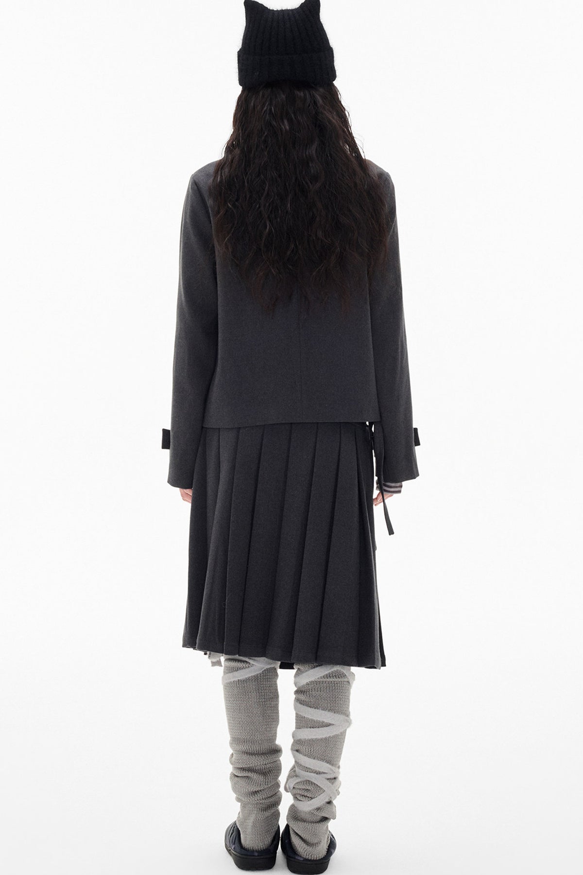 Double-Breasted Wool Coat and Pleated Skirt Set