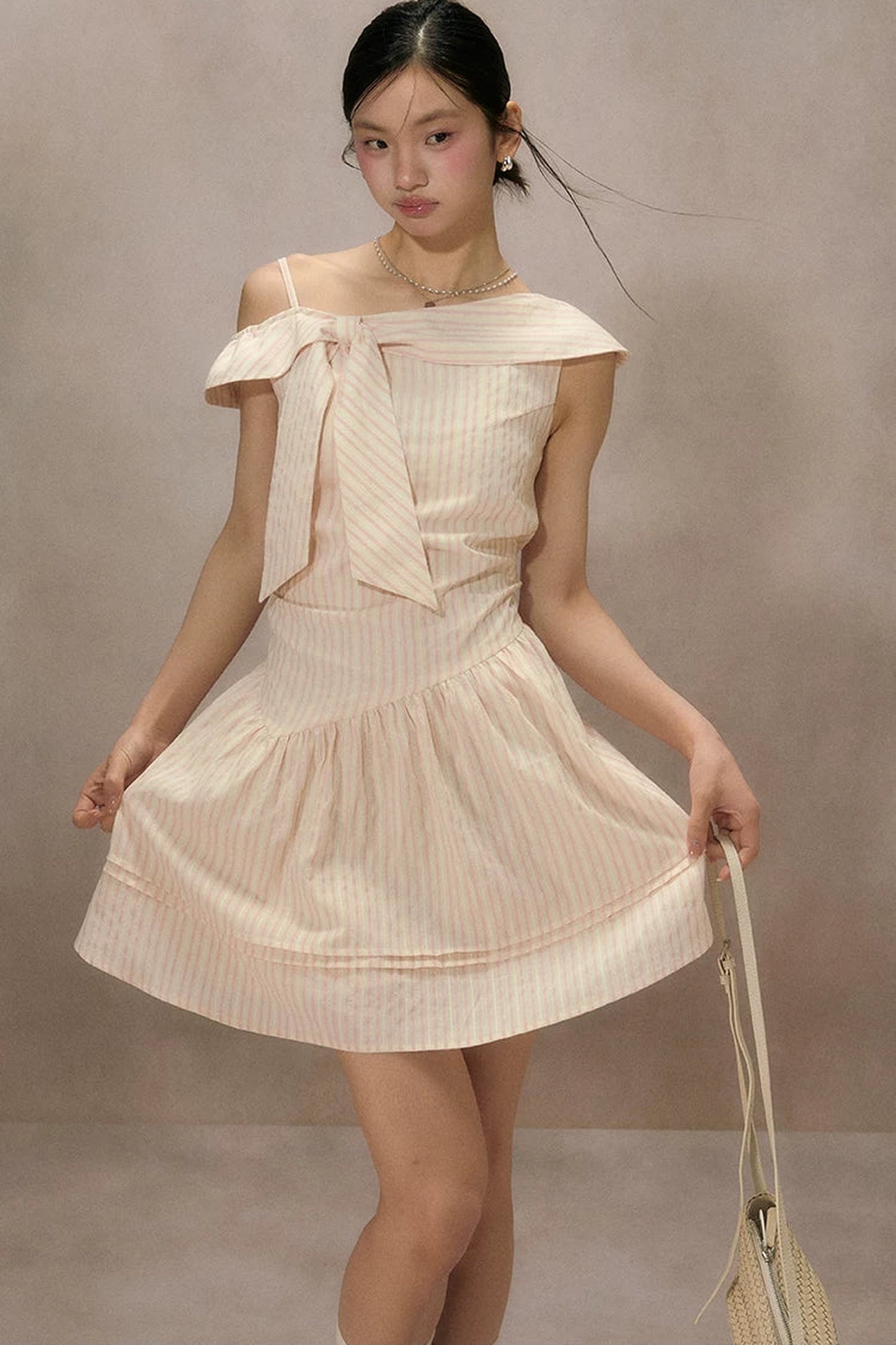 Pink Striped Mid-Length Dress