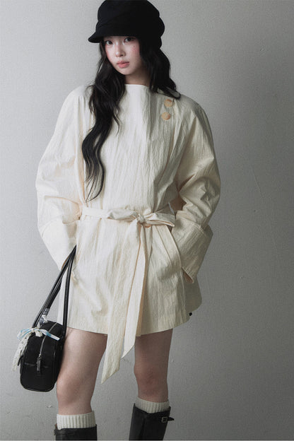 Asymmetrical Tie Waist Short Trench Coat