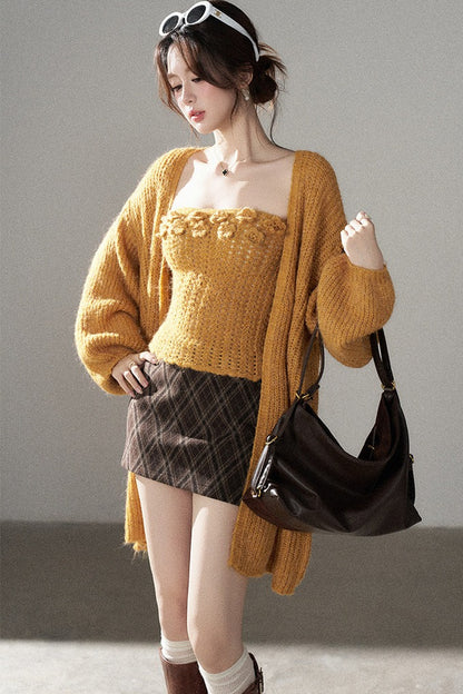 3D Flower Tube Top and Cardigan Set