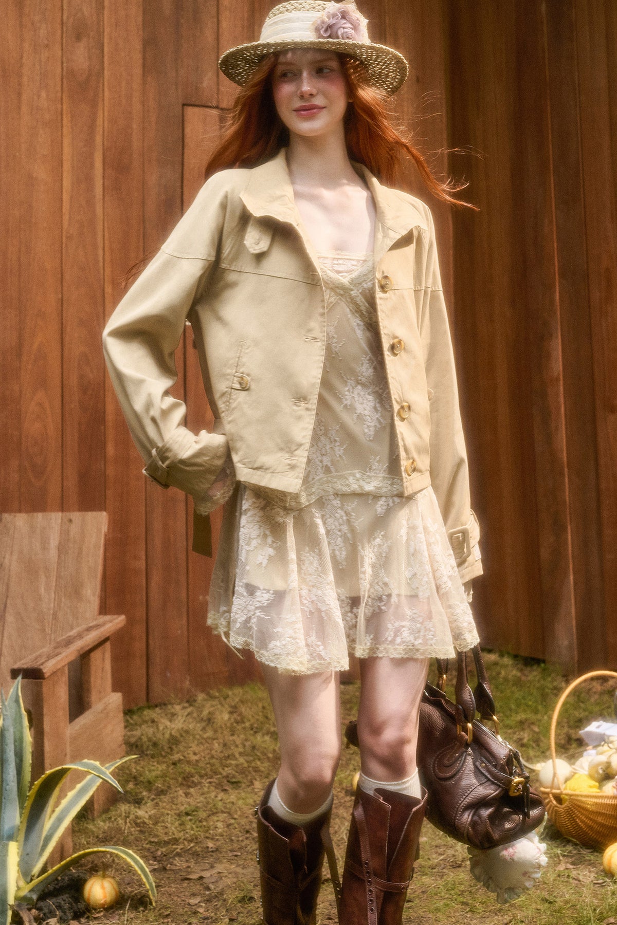 Skin Brown Short Trench Jacket