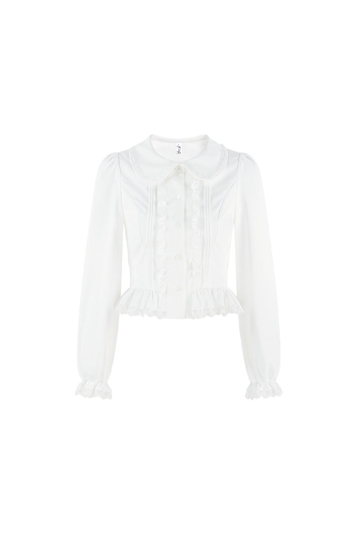 White Long-Sleeved Loose Pullover Doll Collar Shirt