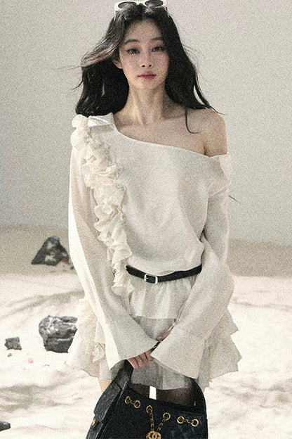 French Ruffled Off-Shoulder Dress