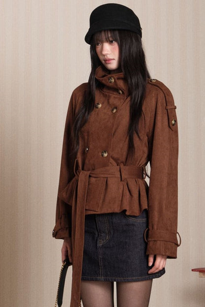 Double-Breasted Suede Trench Coat