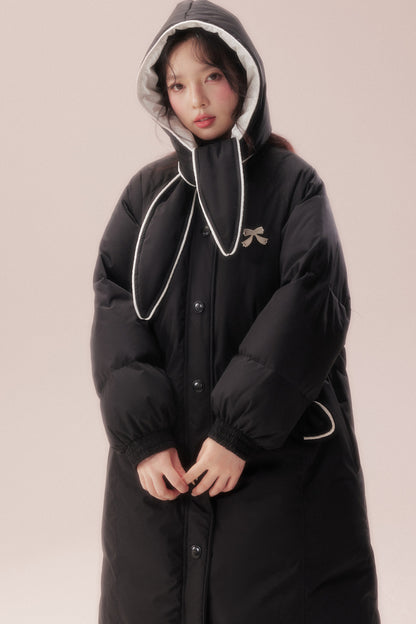 Cute Fur Ball Scarf Hat Long White Duck Down Jacket