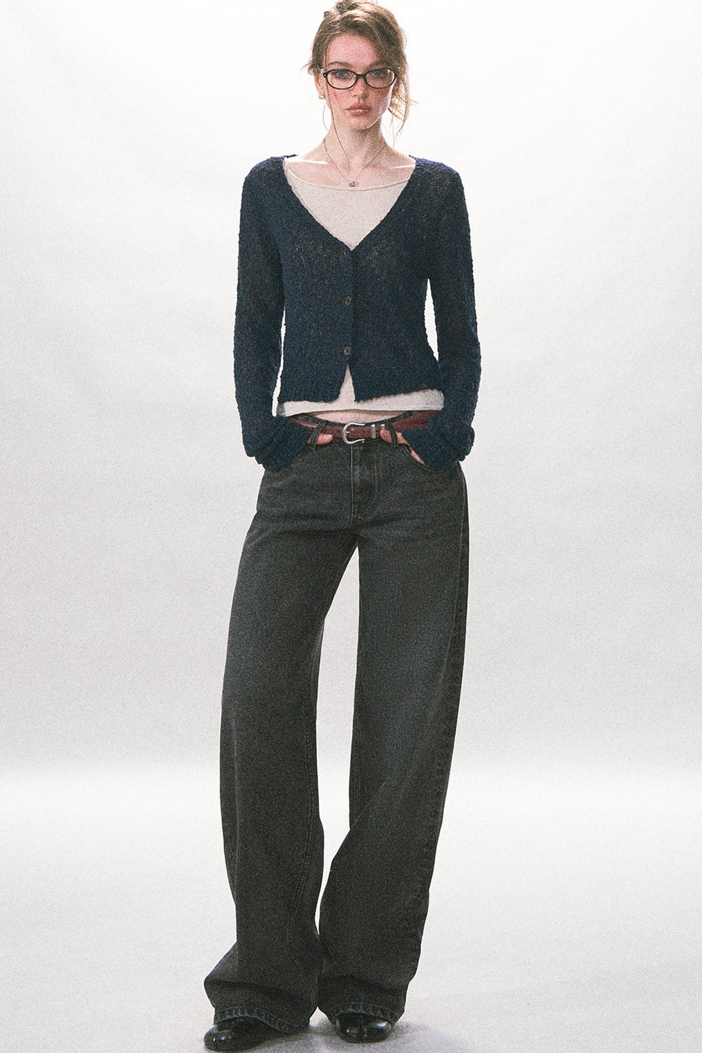 Textured Hollow-Out Knit Cardigan Jacket