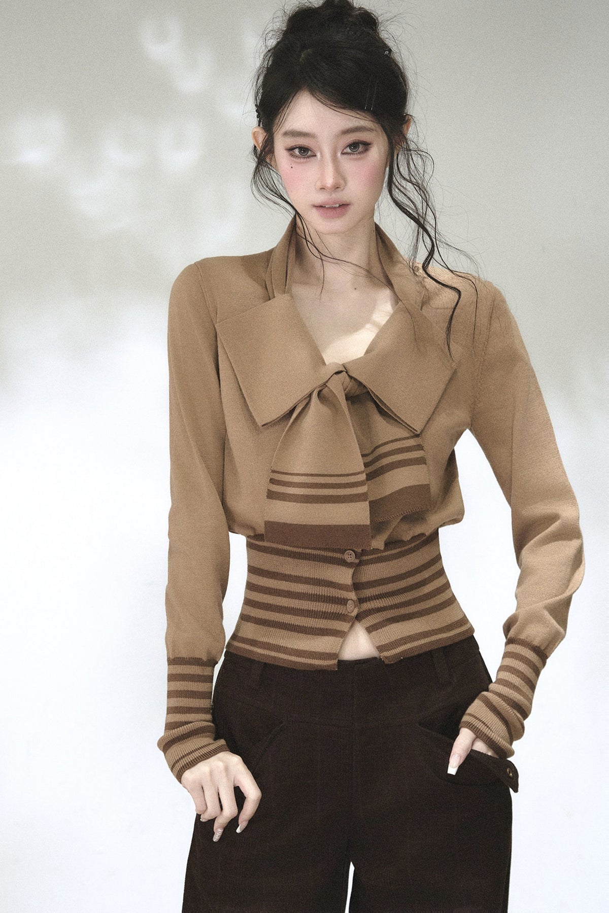 Bow Tie Striped Knit Cardigan
