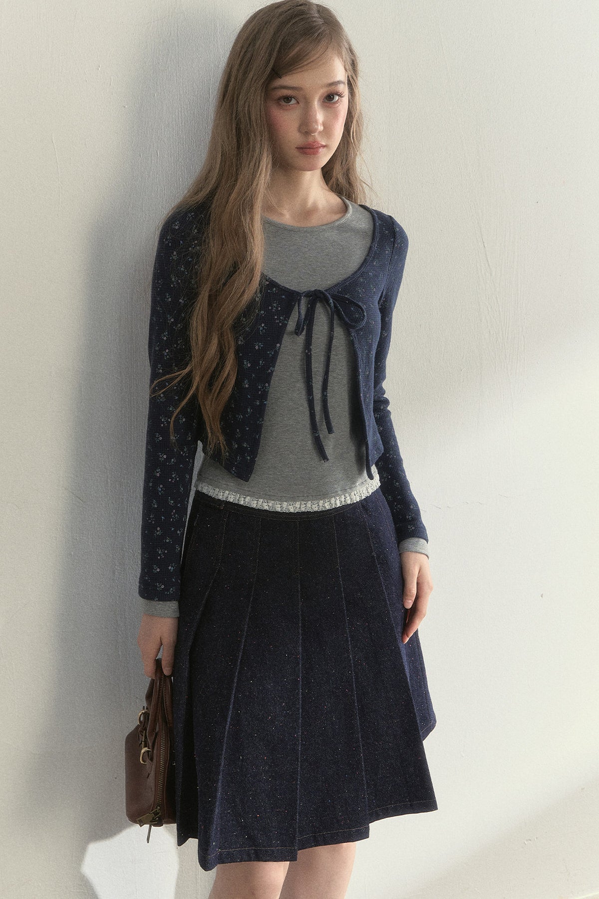 Layered-Look Floral Striped T-shirt