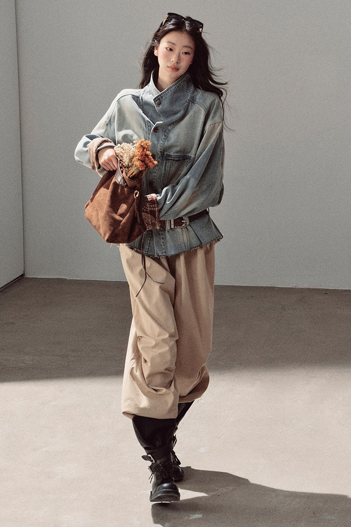 Klein Blue High Collar Denim Jacket