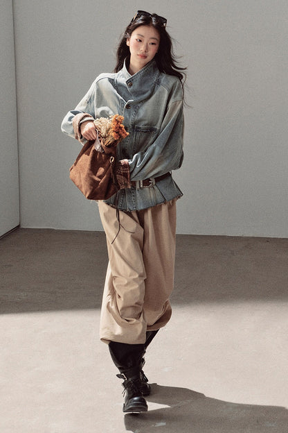Klein Blue High Collar Denim Jacket