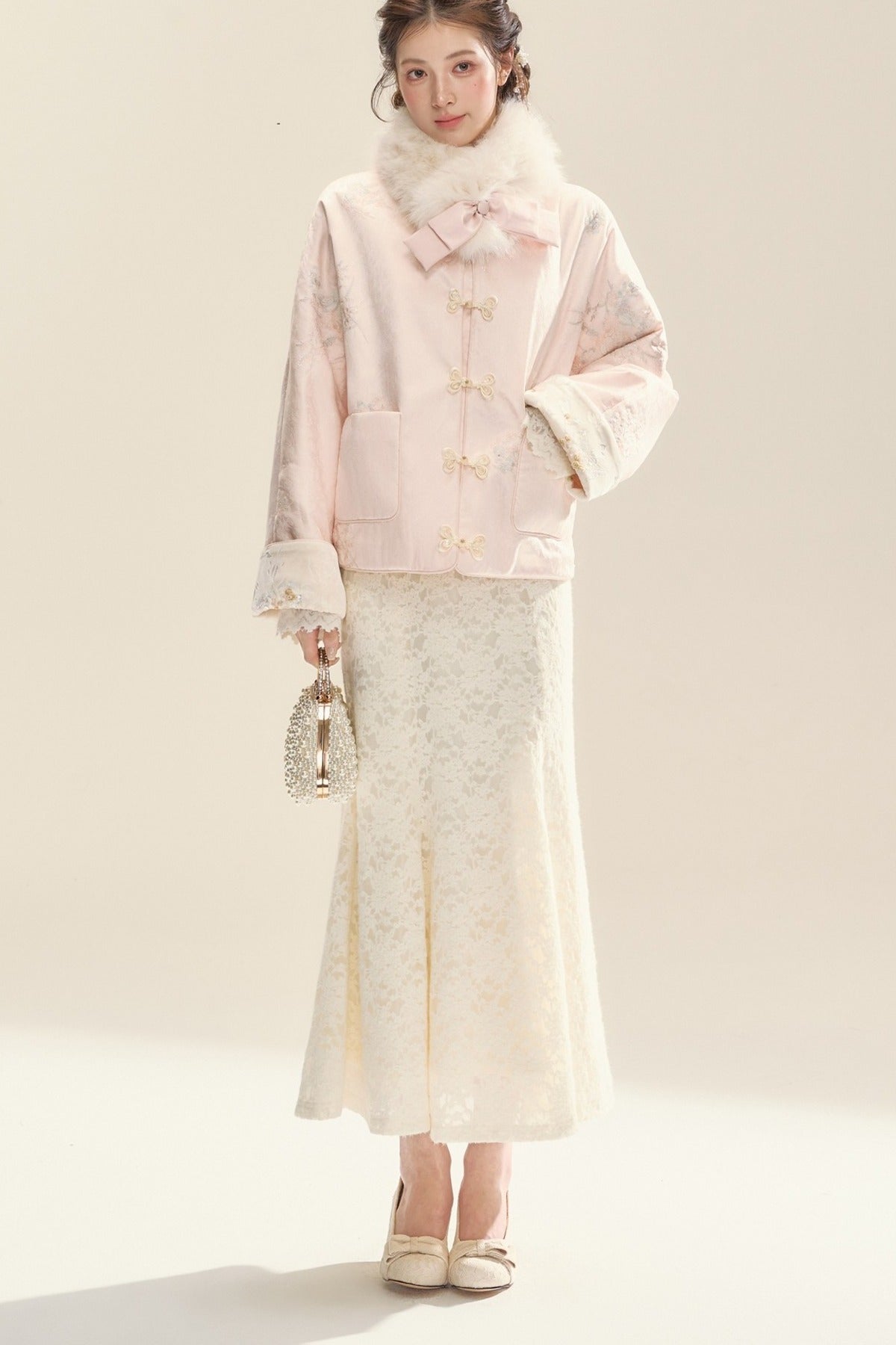 Pink Coat and Long Dress Set-Up