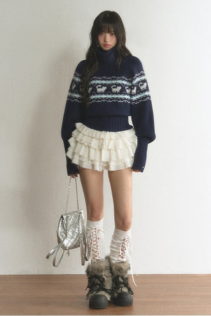 Fair Isle Cat Turtleneck Sweater
