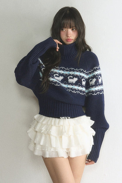 Fair Isle Cat Turtleneck Sweater