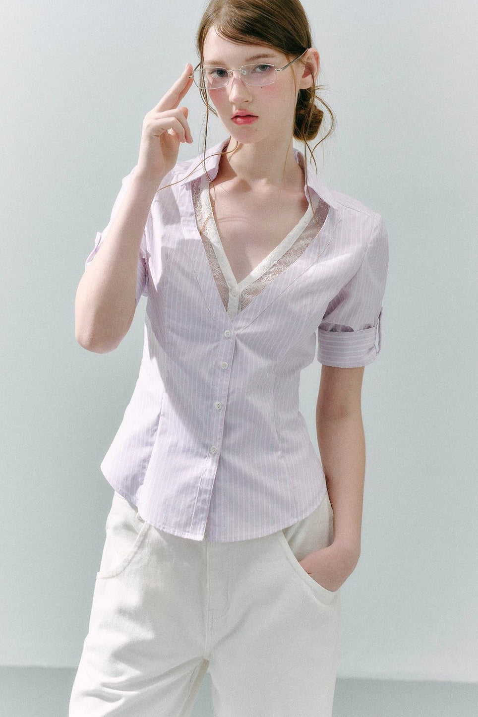 Lace Low Neck Two-Piece Blouse
