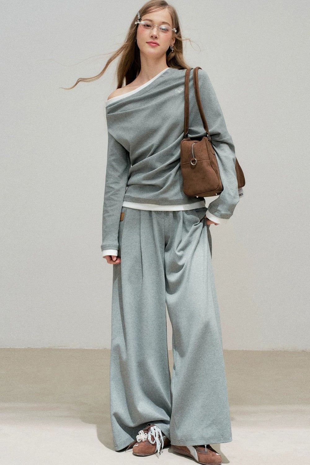 Color-Block Off-Shoulder Set