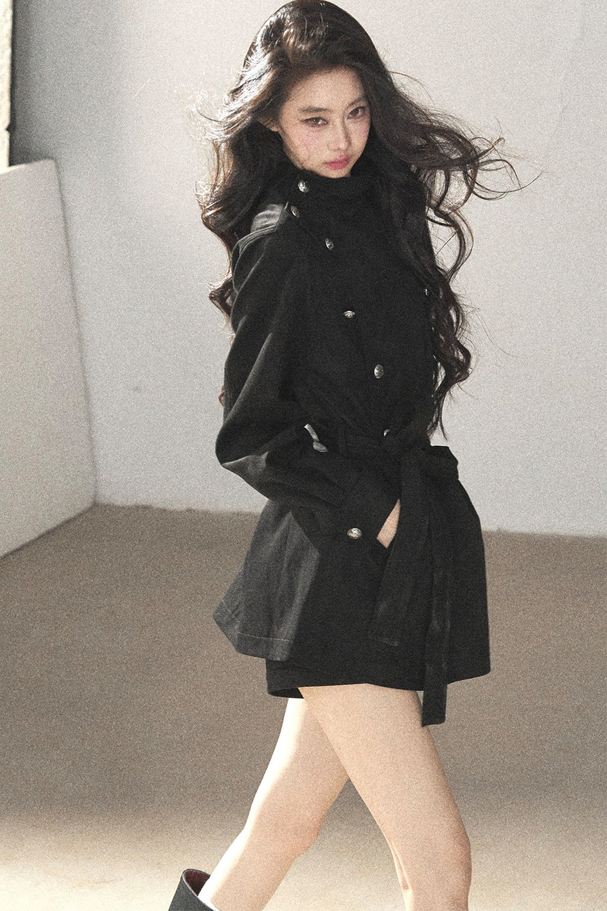 Ruffled High-Neck Trench Coat