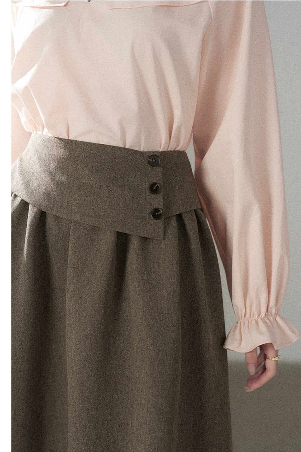Pink Ruffle Collar Long-Sleeved Top and Skirt Set-Up