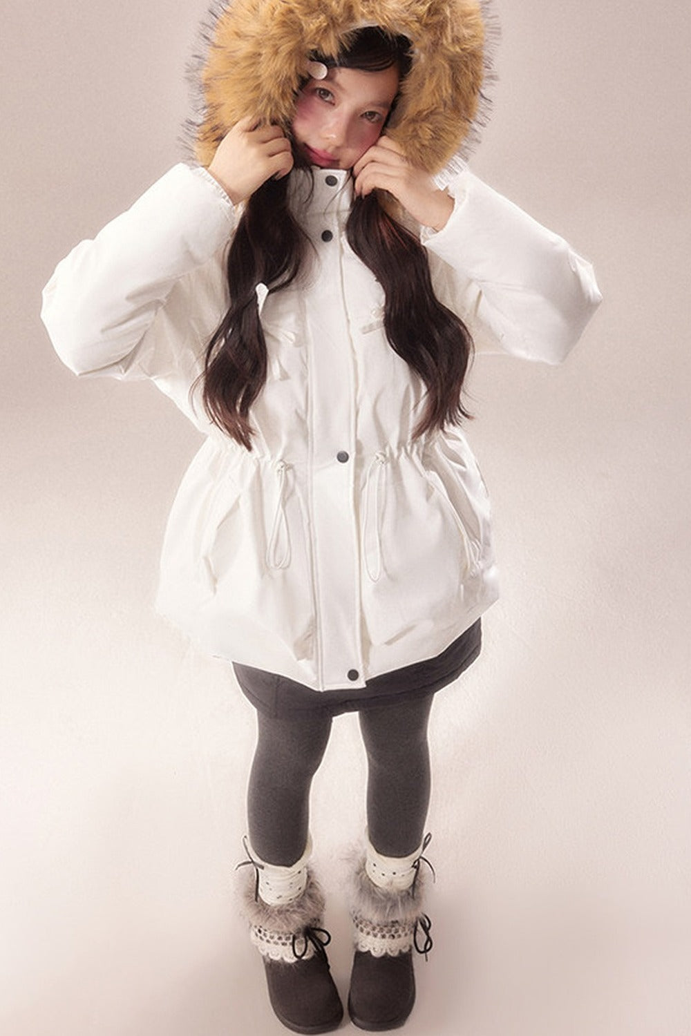 Mid-Length Fur Collar Goose Down Jacket