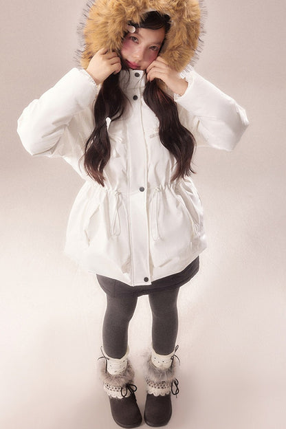 Mid-Length Fur Collar Goose Down Jacket