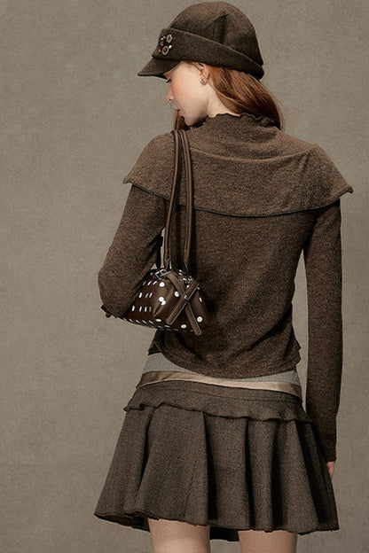 Bowknot Cape Collar Long Sleeve Top