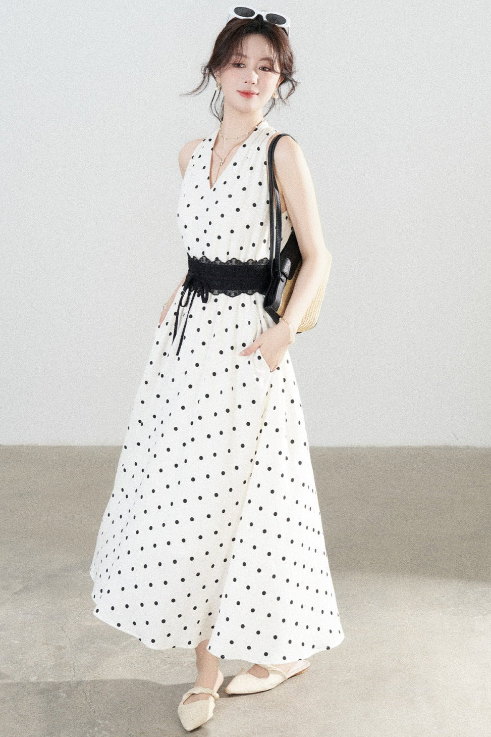 White Polka Dot Halter Dress