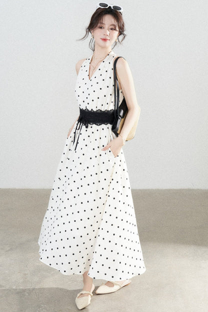 White Polka Dot Halter Dress