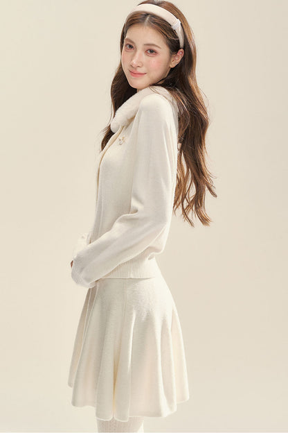 Milk White Cardigan and Skirt Set-Up