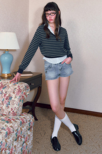 Shorts in denim a vita bassa con tasche grandi