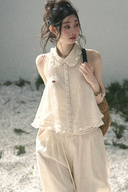 Conjunto de top de encaje francés y falda capullo