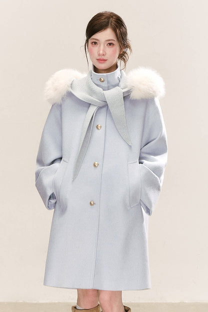 Cappotto in misto lana con collo in pelliccia rimovibile