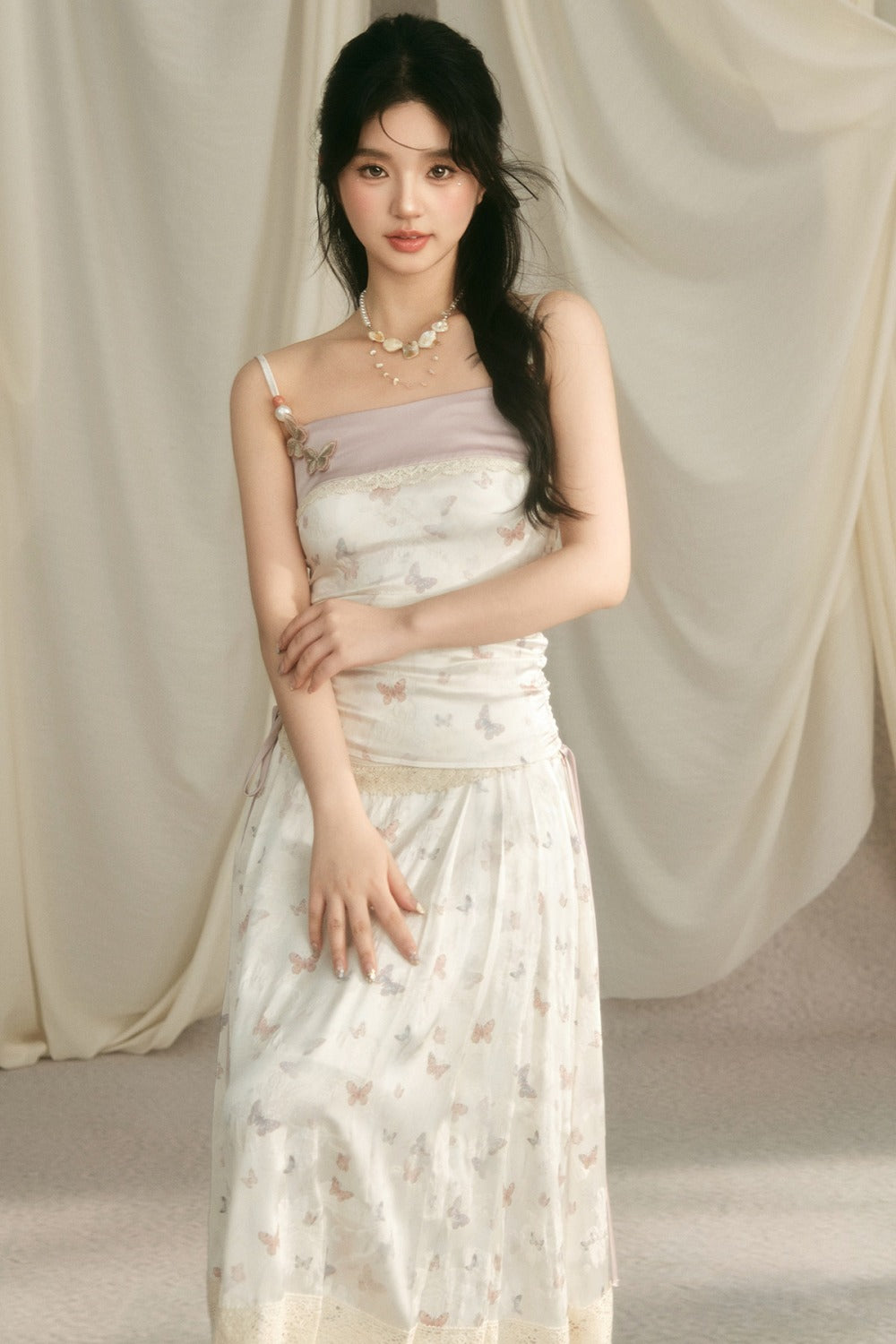 Butterfly Embroidered Cami, Mamian Skirt and Top Set-Up