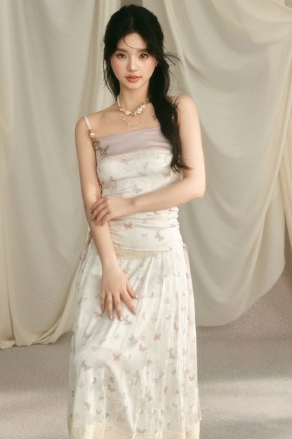Butterfly Embroidered Cami, Mamian Skirt and Top Set-Up