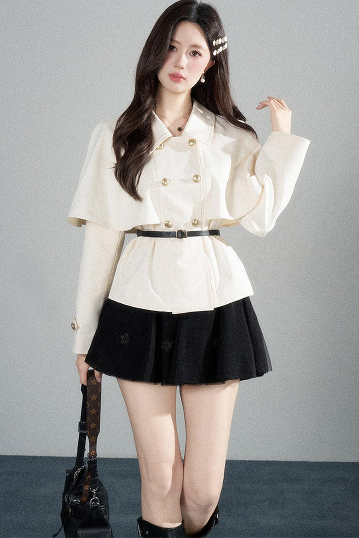 White Double-Breasted Cape Jacket