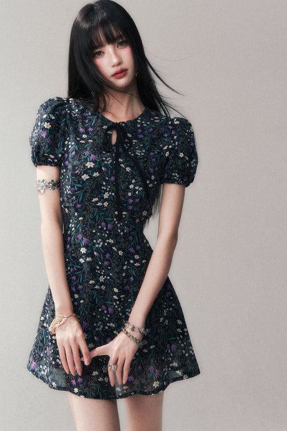Purple Lilac Floral Puff Sleeve Dress