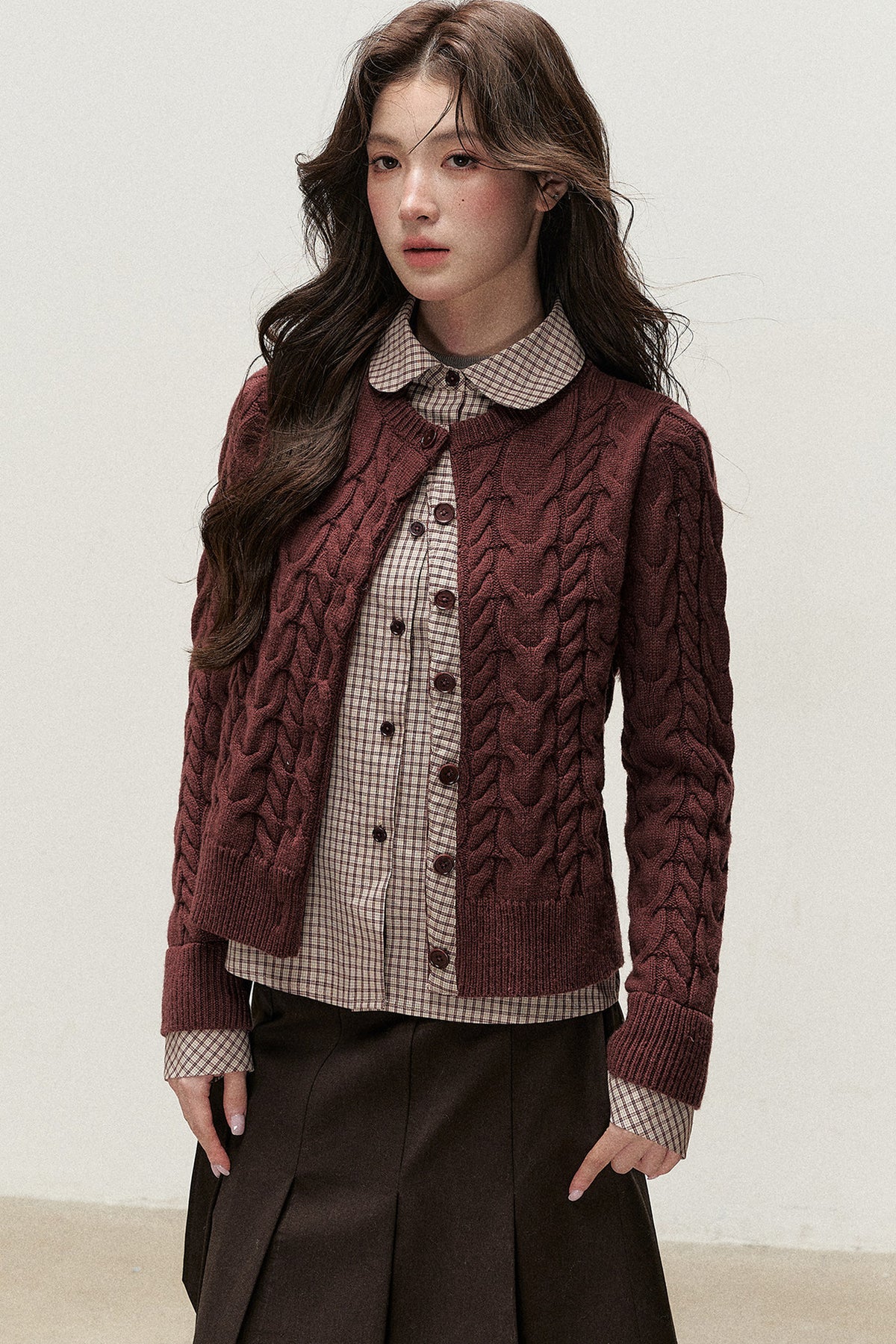 Plaid Layered-Look Knit Top