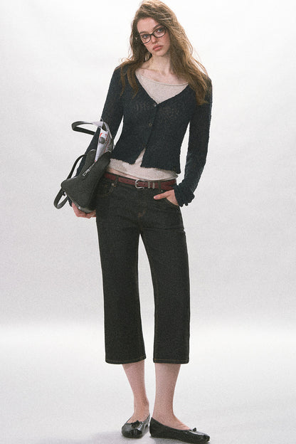 Textured Hollow-Out Knit Cardigan Jacket