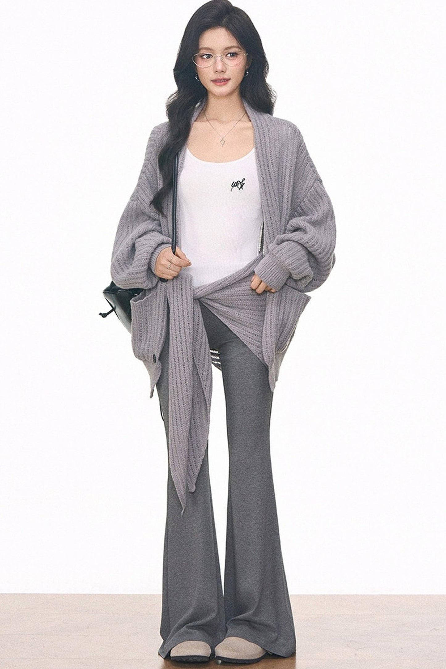 Knit Cardigan and Cuffed Pants Set-Up