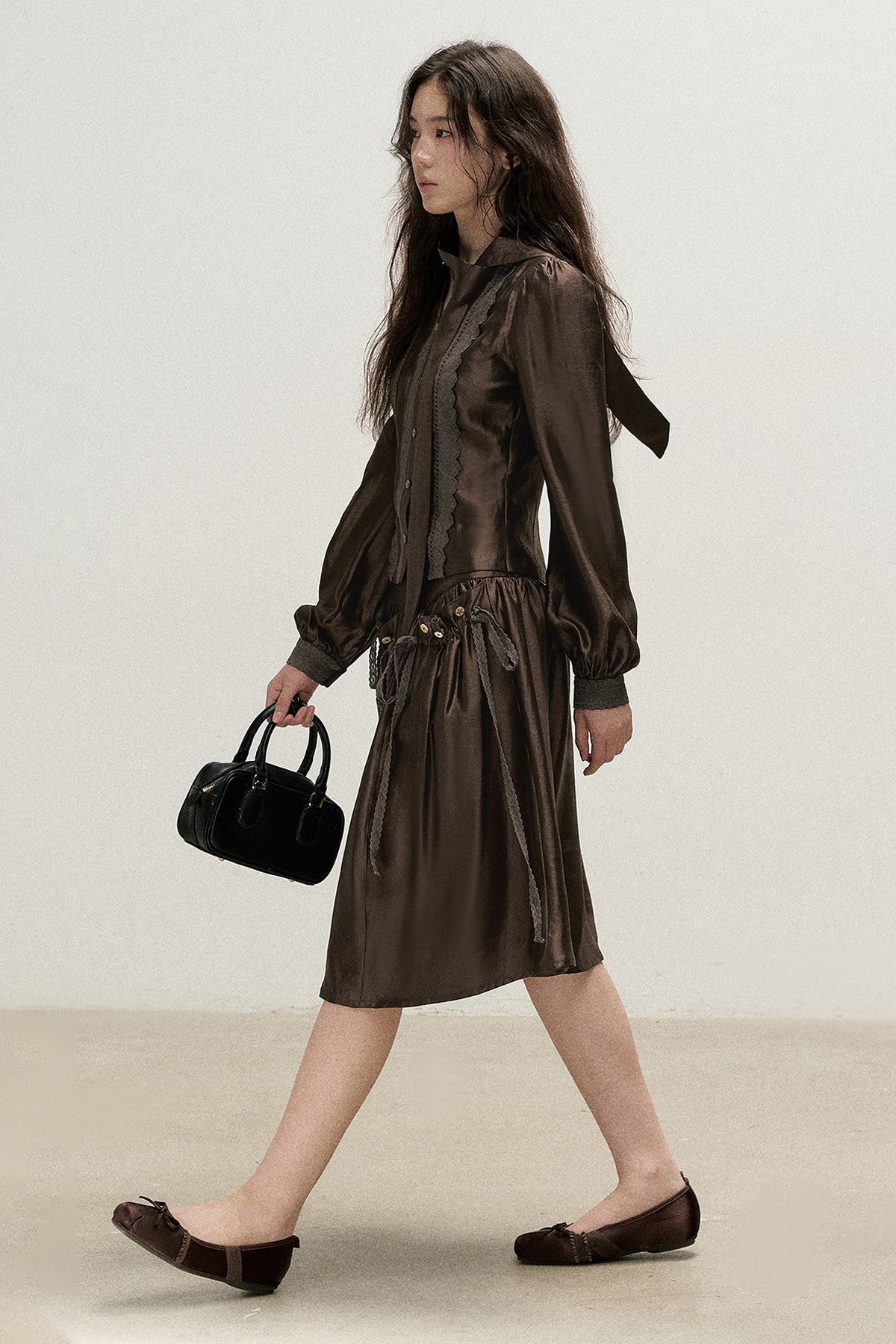Lyocell V-Neck Shirt and Skirt Set-Up