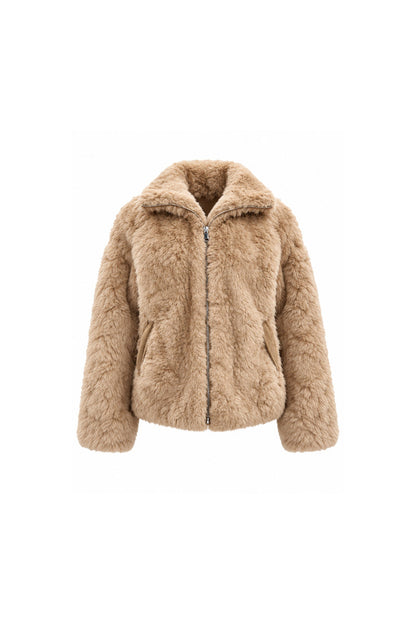 Camel Suede Lapel Fur Top Set-Up