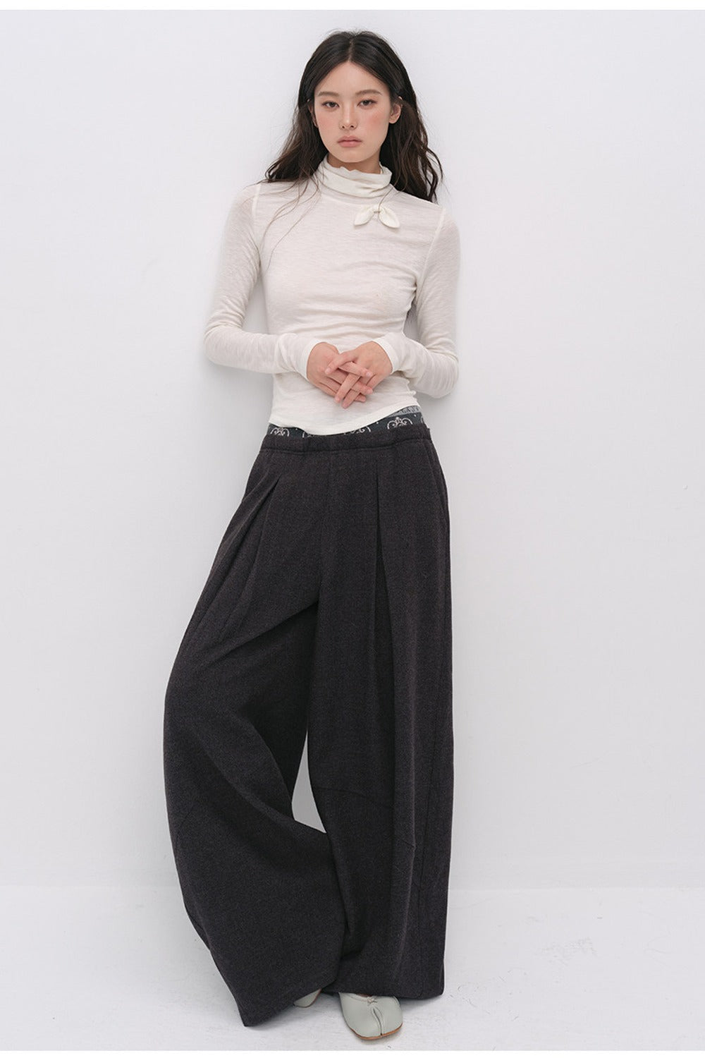 Wool Jacquard Wide-Leg Trousers