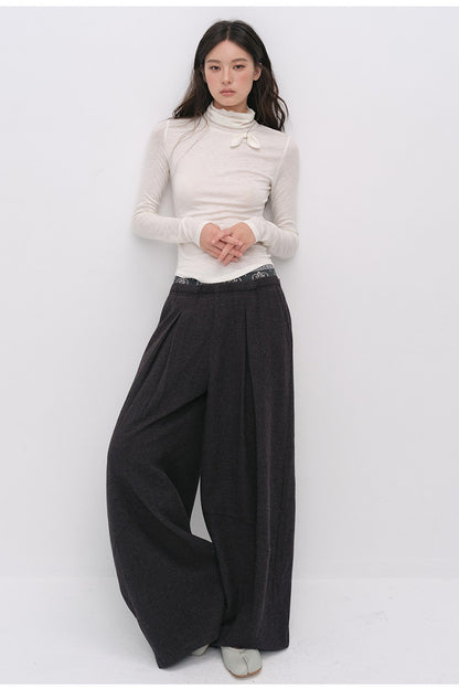 Wool Jacquard Wide-Leg Trousers