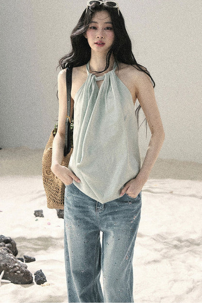 French Silk Backless Halter Top