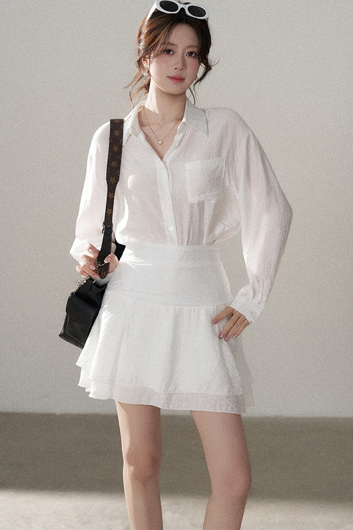 White Shirt and Skirt Set