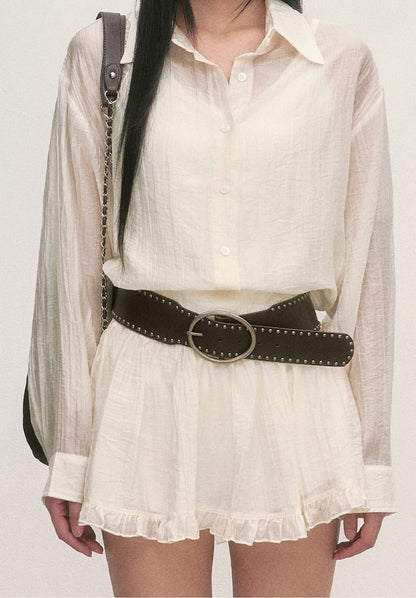 White Long-Sleeved Shirt And Skirt Set