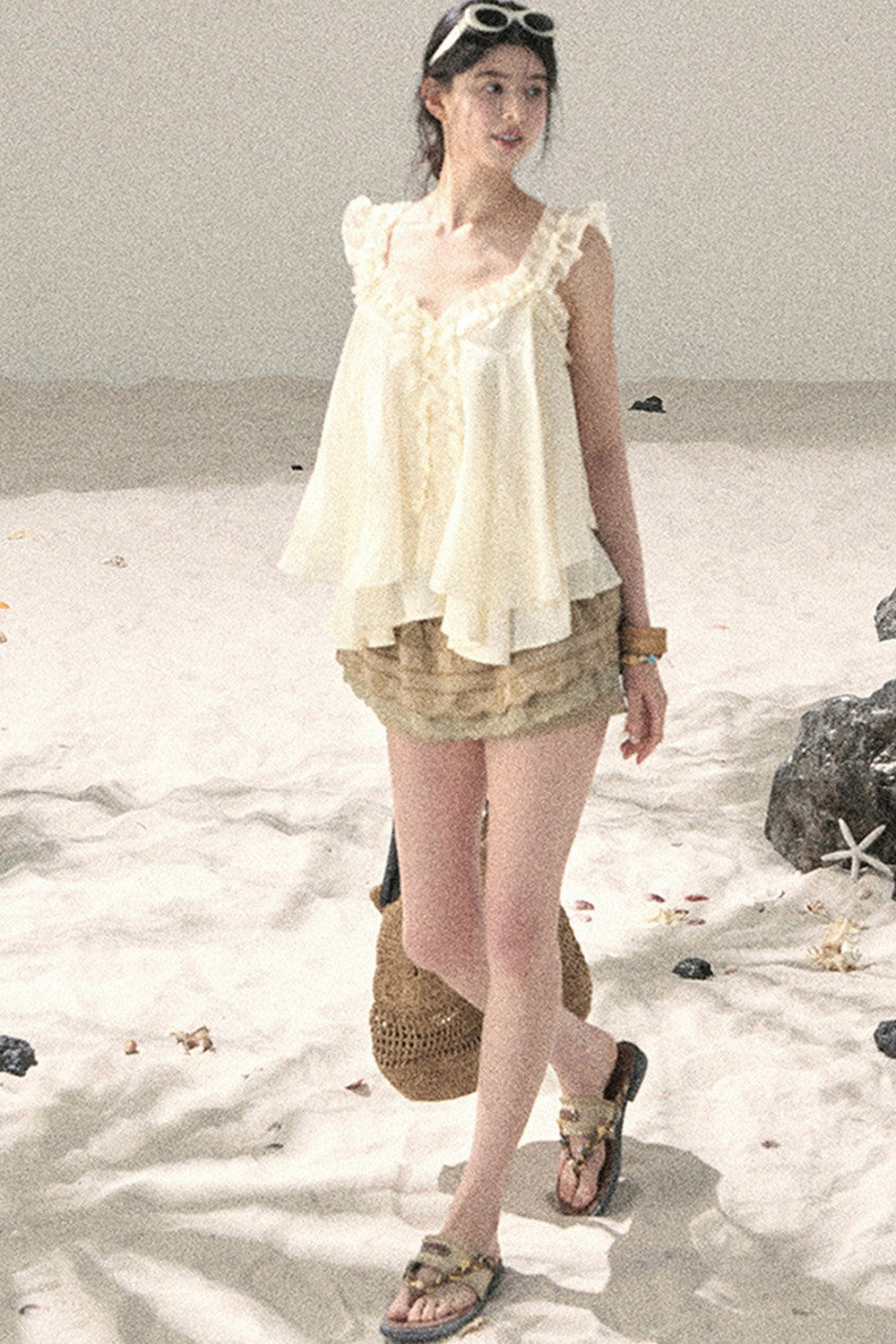 French Ruffled V-Neck Blouse