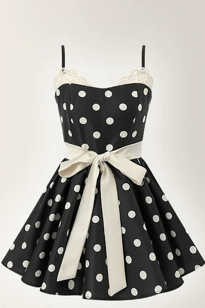 Satin Polka Dot Bow Tie Dress