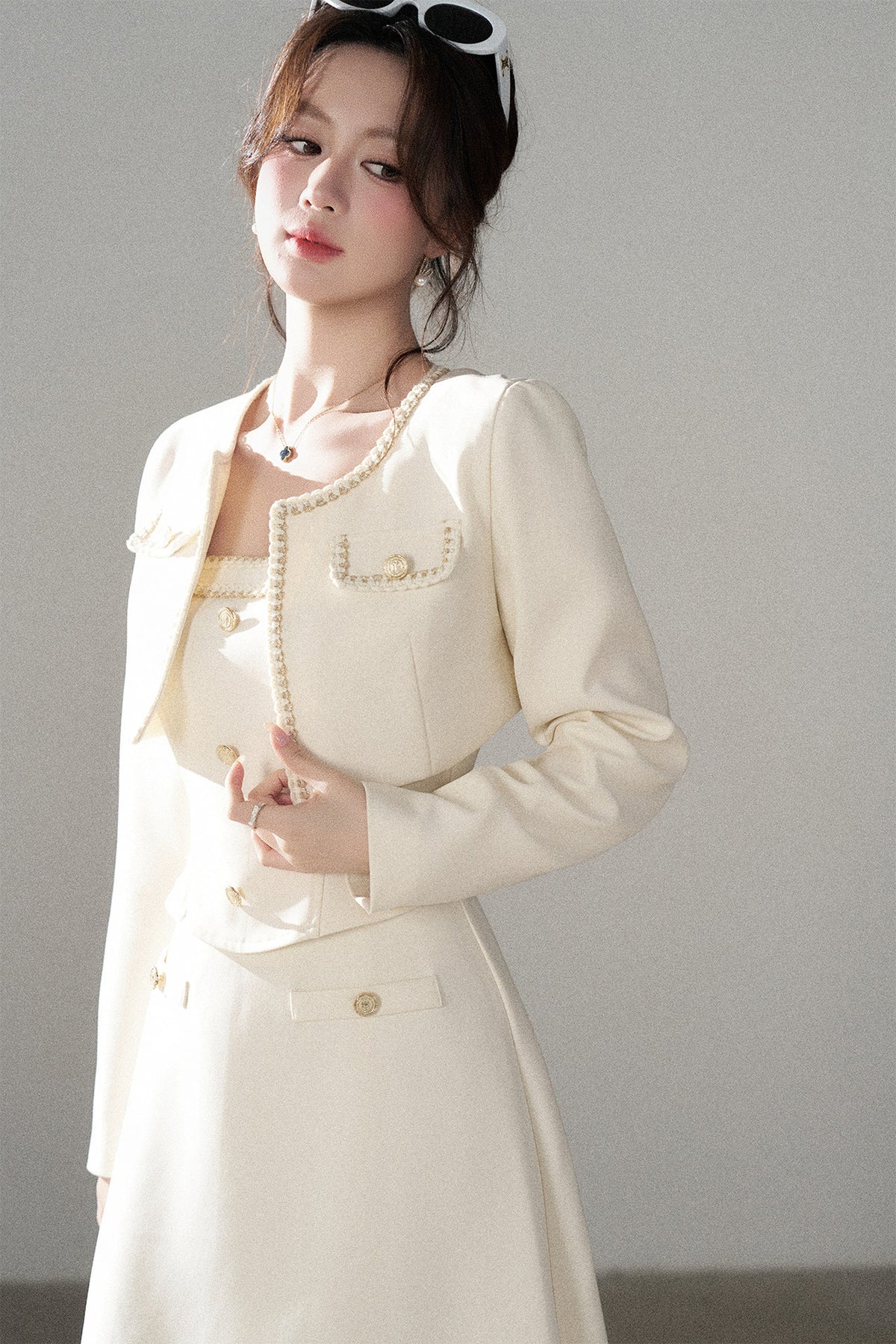 Off-White Chanel-Style A-Line Dress and Short Jacket Set-Up
