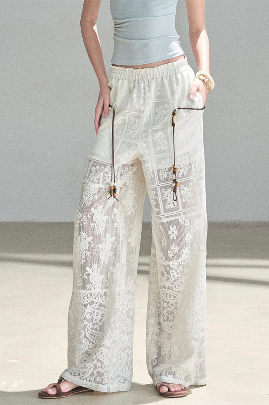 Translucent Lace Wide-Leg Pants