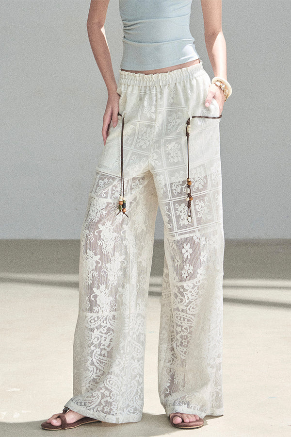 Translucent Lace Wide-Leg Pants