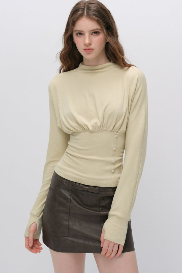 Pleated Side Button Knit Top and Skirt Set-Up